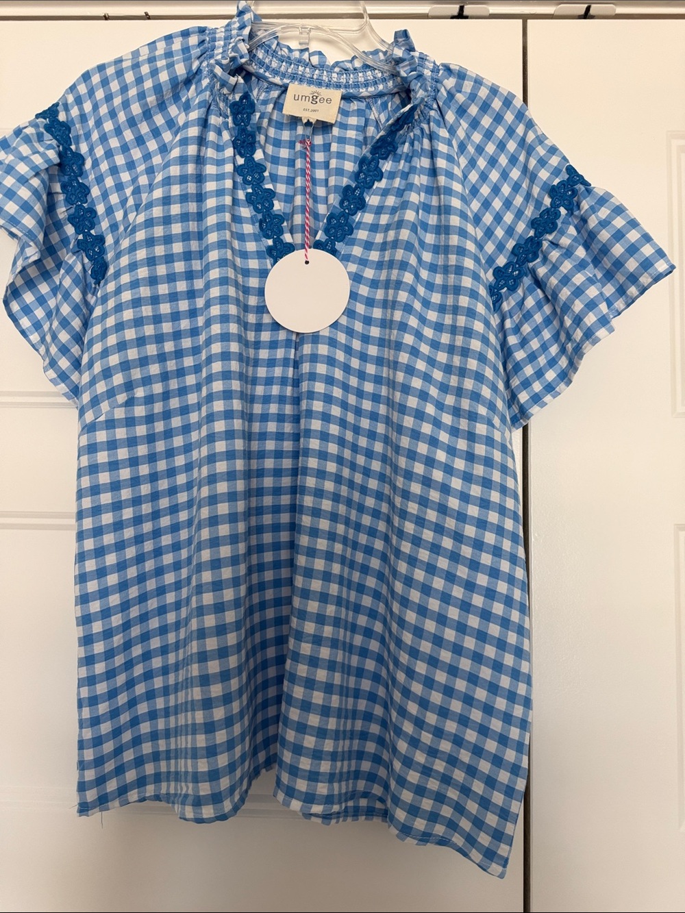 Gingham Flutter Sleeve Top